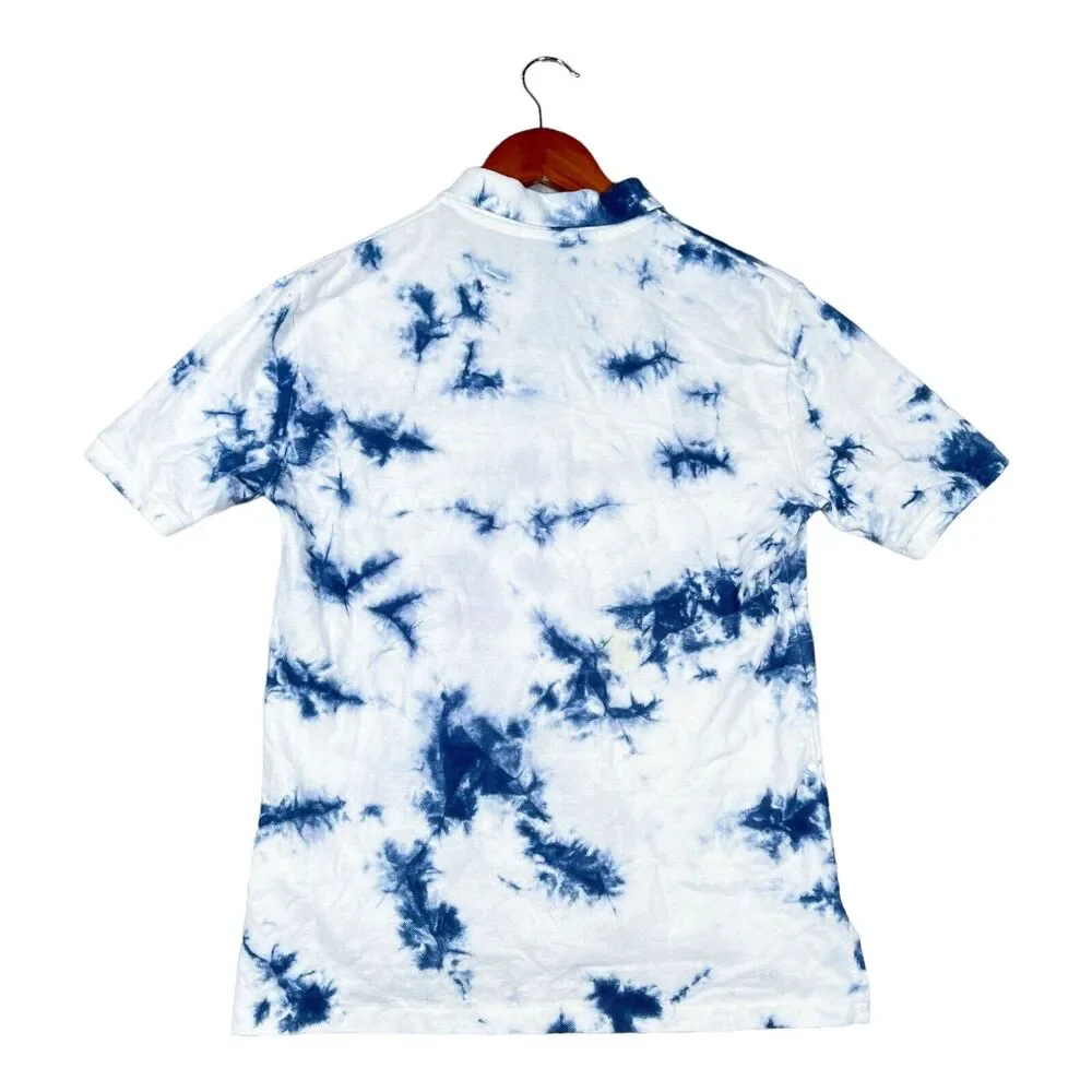 Polo By Ralph Lauren Mens Indigo Blue Tie Dye Polo Shirt Short Sleeve White Sz S